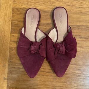 Madewell Bow Mule Flats, size 8. Burgundy